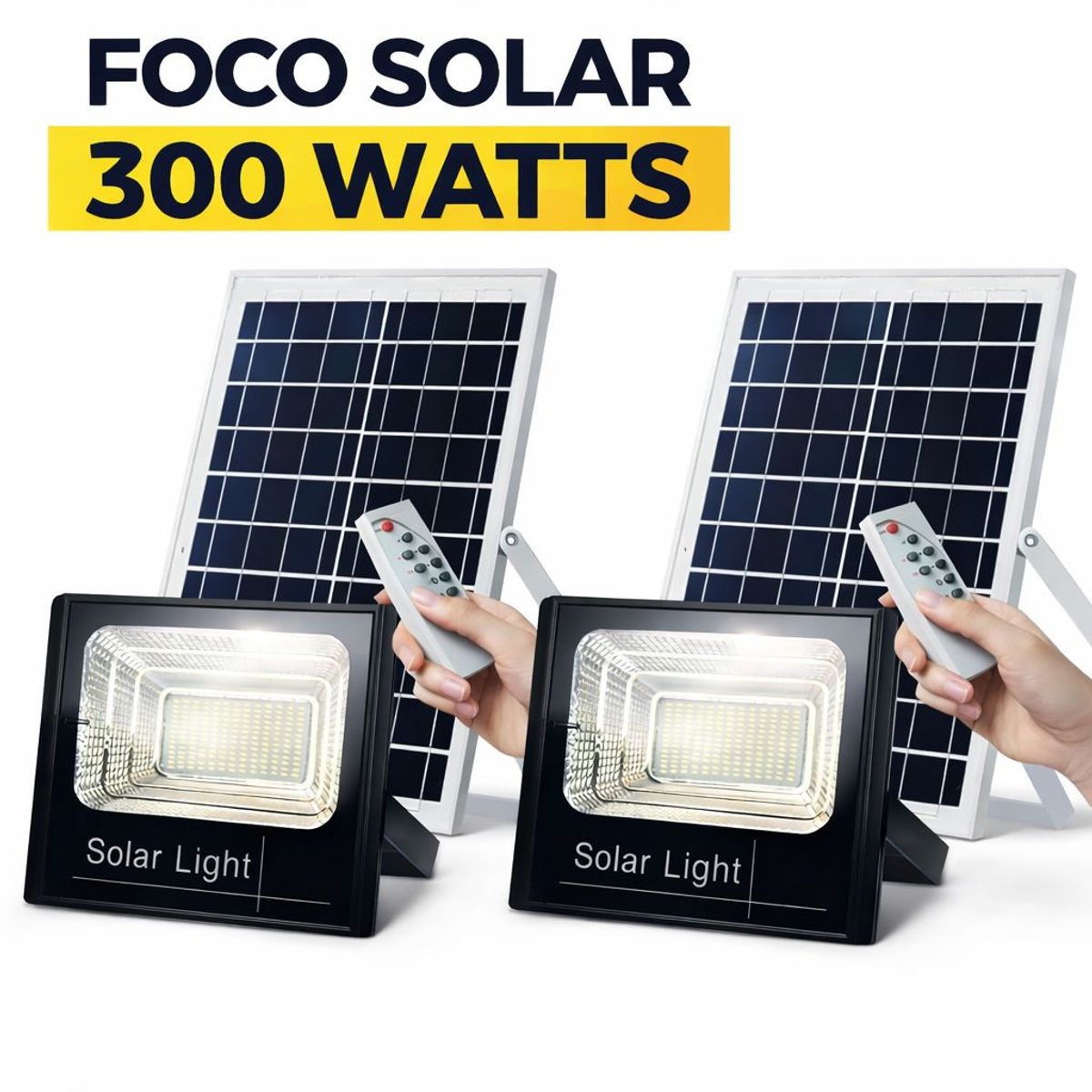 GENERICO - PAck 2 Foco Solar Reflector 300w Con Control Y Panel Color De La Carcasa Negro