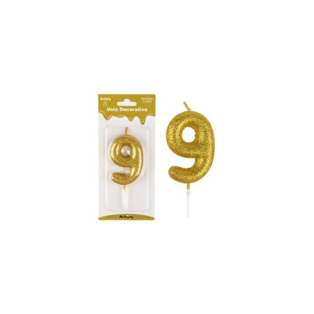 GENERICO - Vela de número 9 dorado metalico brillante 5.5cm