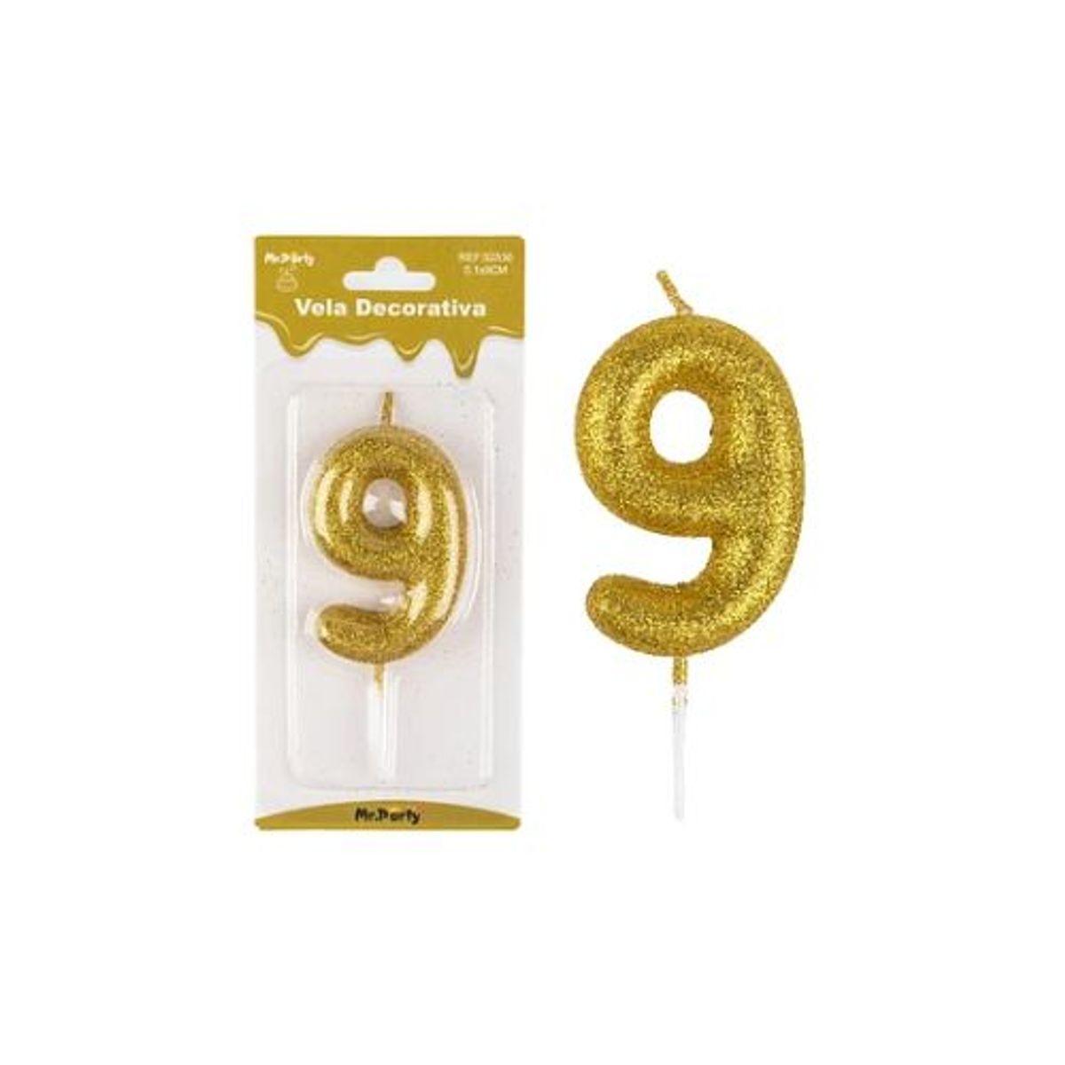 GENERICO - Vela de número 9 dorado metalico brillante 5.5cm