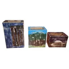 GENERICO - Pack de 3 maceteros madera estilo vintage