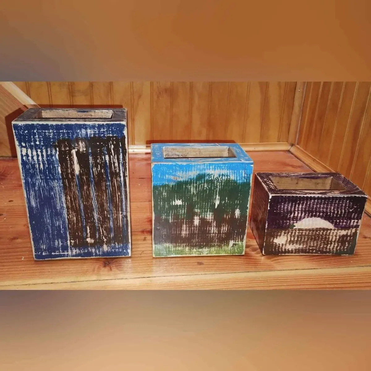GENERICO - Pack de 3 maceteros madera estilo vintage