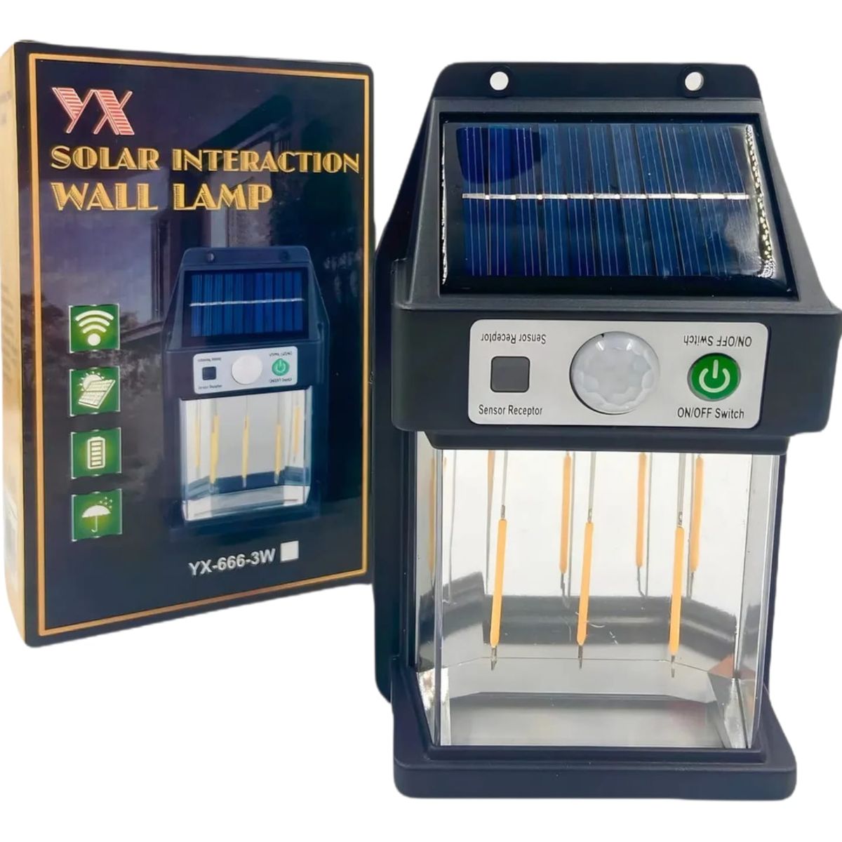 GENERICO - Lámpara Solar de Pared con Sensor de Movimiento Exterior YX-666-3W - Pack 1 Unidad