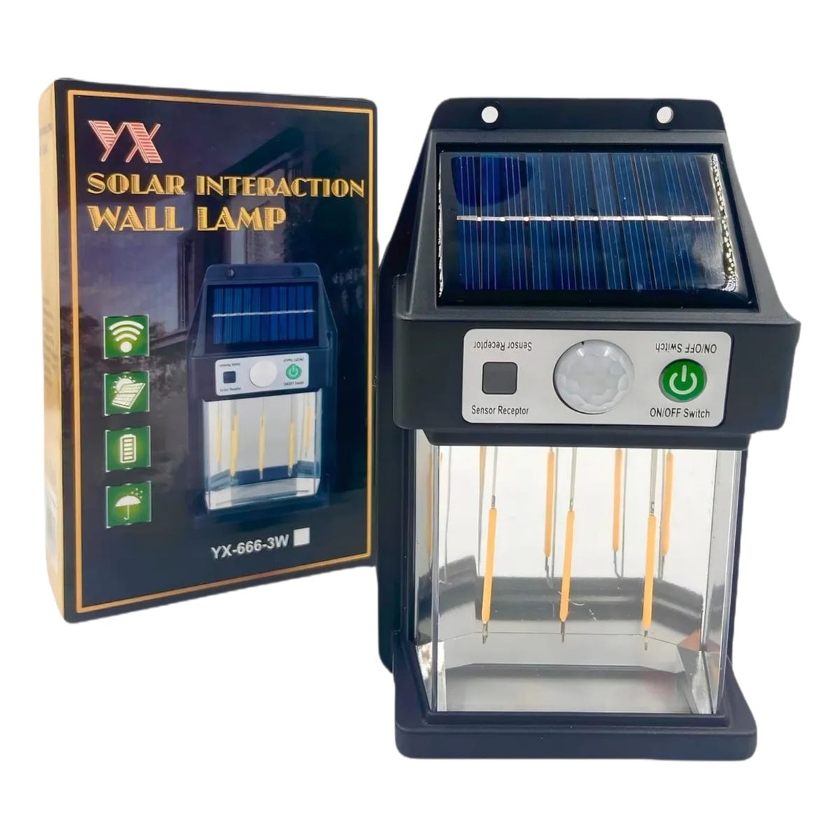 GENERICO - Lámpara Solar de Pared con Sensor de Movimiento Exterior YX-666-3W - Pack 1 Unidad