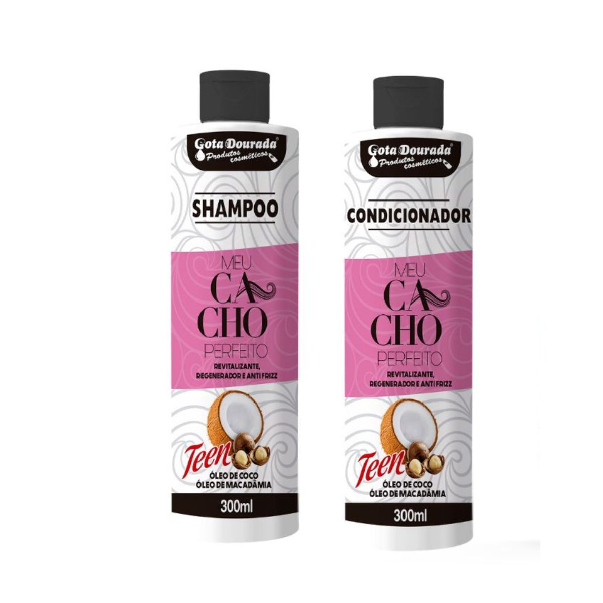 GOTA DOURADA - Shampoo + Acond Oil Macadamia Cachos Gota Dourada 300ml