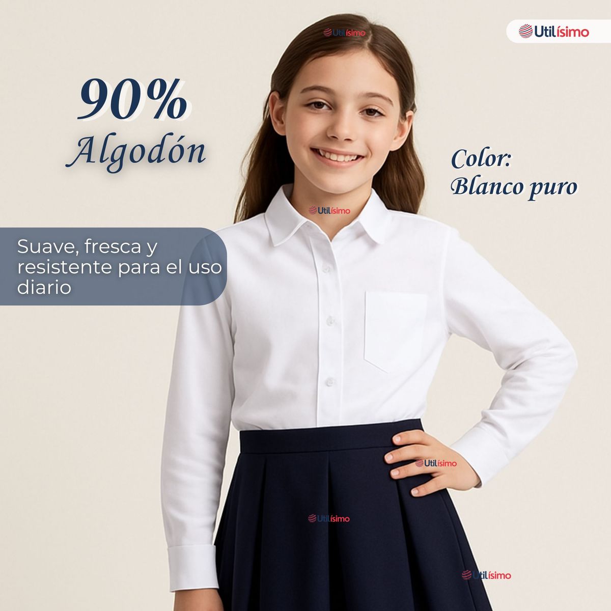 UTILISIMO - Blusa Escolar Camisa Blanca Manga Larga Colegio Para Niñas y Juvenil