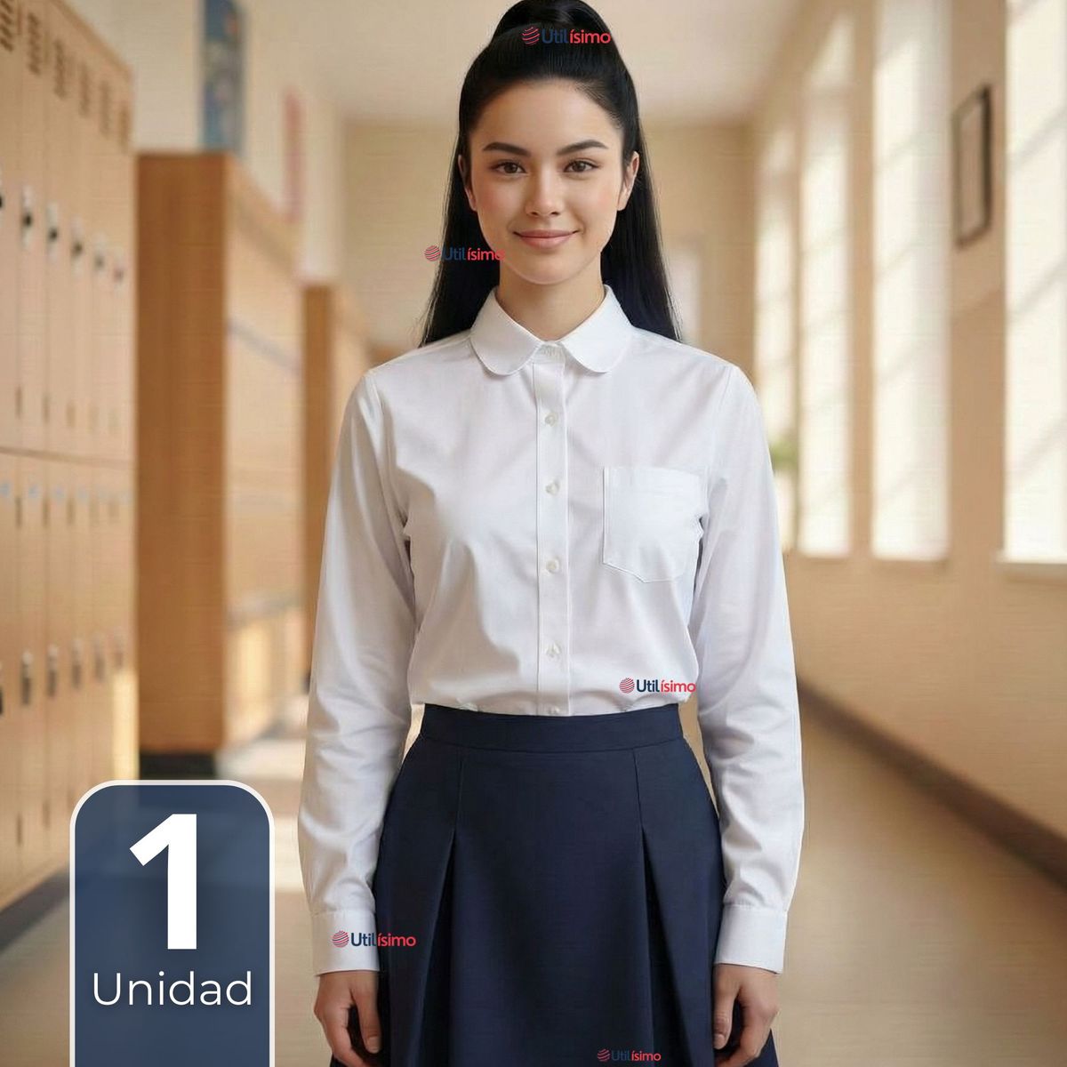 UTILISIMO - Blusa Escolar Camisa Blanca Manga Larga Colegio Para Niñas y Juvenil