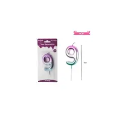 GENERICO - Vela de cumpleaños número 9 multicolor 9cm