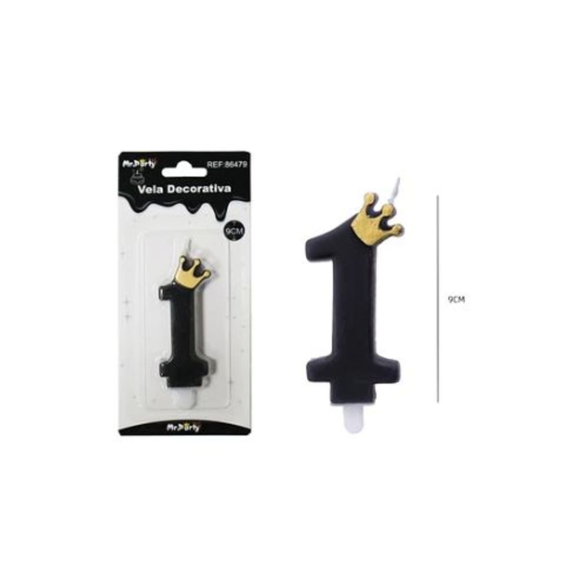 GENERICO - Vela negro de número 1 con corona 9.5cm