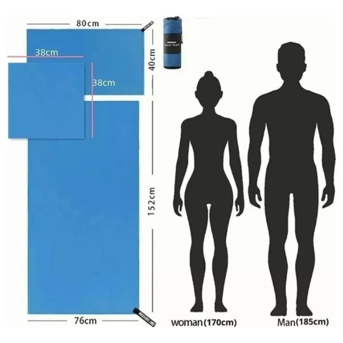 GENERICO - Set 3 Toallas De Baño Viaje Microfibra Secado Rápido, Azul Azul Lisa