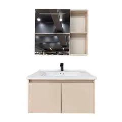 GENERICO - Vanitorio Flotante Completo 80 cm Botiquín y Espejo Led Caqui