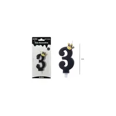 GENERICO - Vela negro de número 3 con corona 9.5cm
