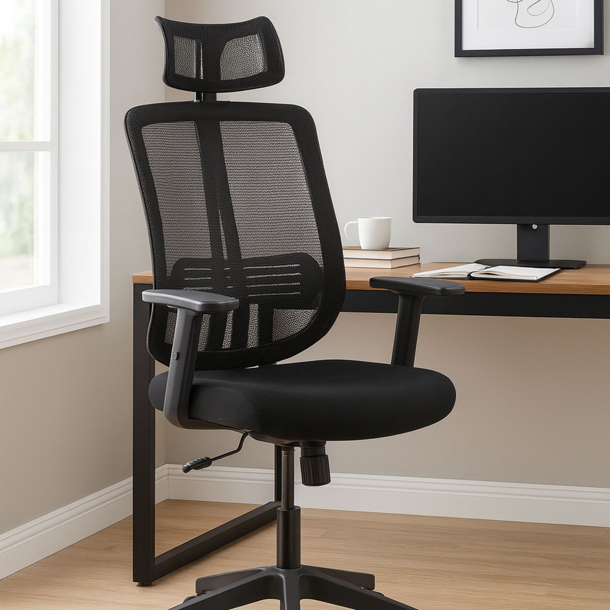 COSAS CASA - Silla de Oficina para Escritorio con Apoyacabeza Brazo Regulable Negra