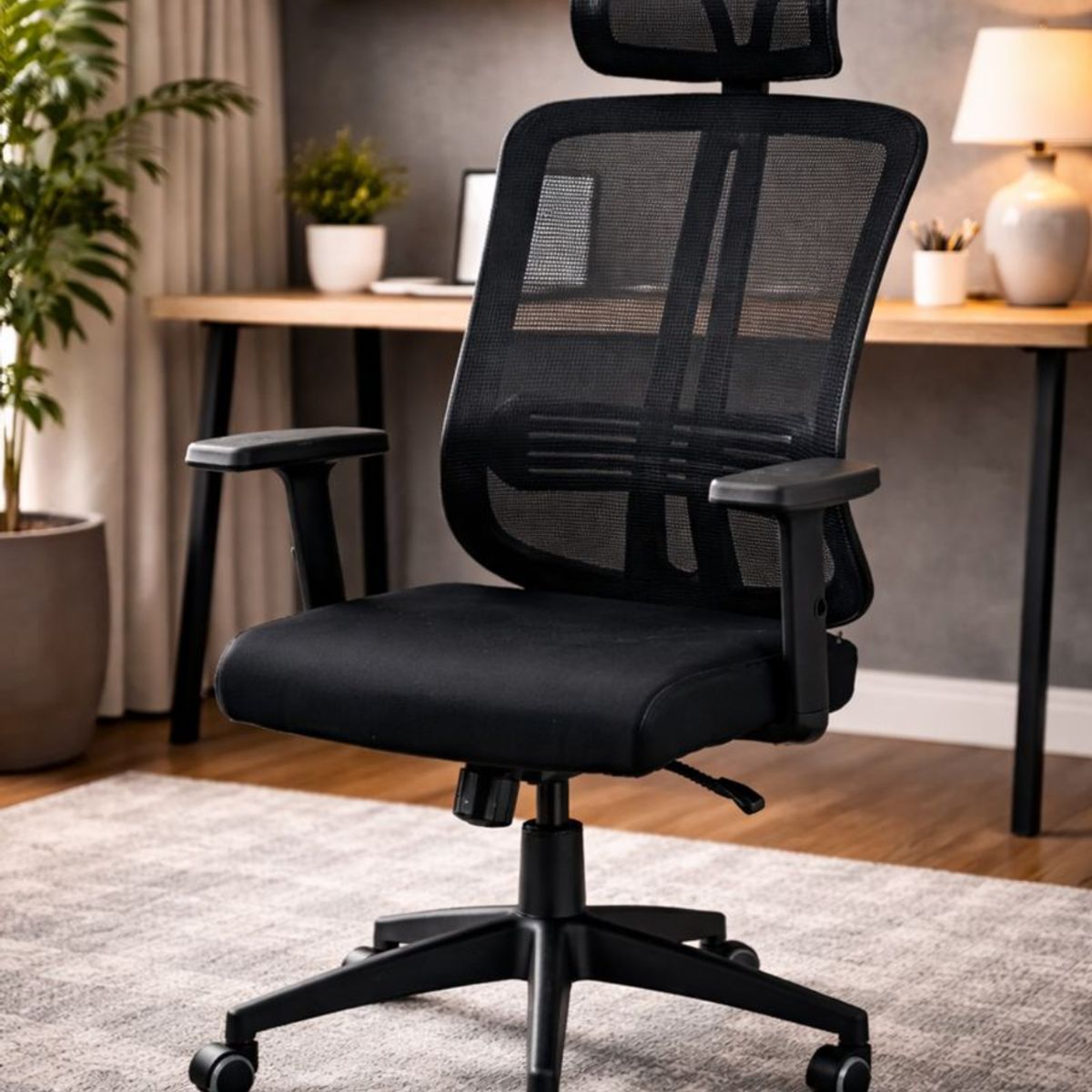 COSAS CASA - Silla de Oficina para Escritorio con Apoyacabeza Brazo Regulable Negra