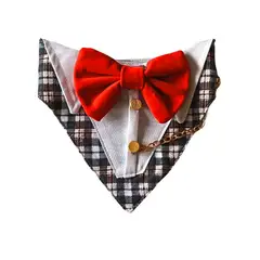 GENERICO - Bandana Para Mascotas Bigote Escoces Gris Lazo Rojo Talla M
