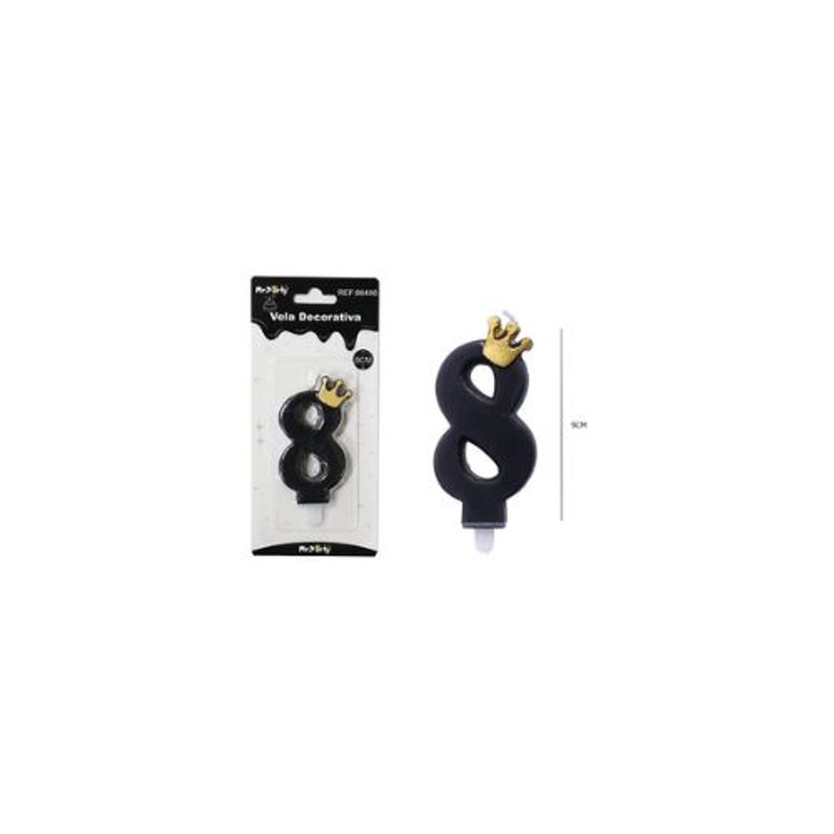 GENERICO - Vela negro de número 8 con corona 9.5cm