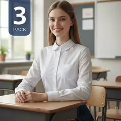 UTILISIMO - Pack 3 Blusas Escolares Camisa Blanca Manga Larga Colegio Para Niñas y Juvenil
