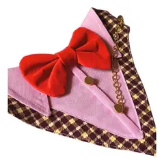GENERICO - Bandana Para Mascotas Bigote Escoces Burdeo Lazo Rojo Talla XL