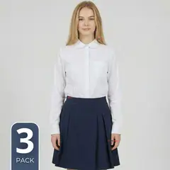 UTILISIMO - Pack 3 Blusas Escolares Camisa Blanca Manga Larga Colegio Para Niñas y Juvenil