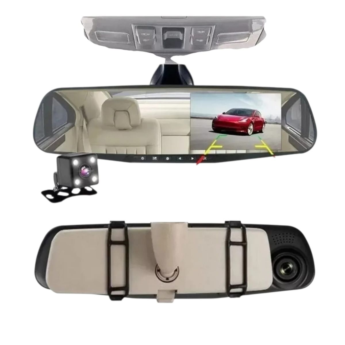 GENERICO - Espejo Retrovisor con Cámara DVR Full HD 1080p y Cámara de Reversa - Seguridad Vehicular
