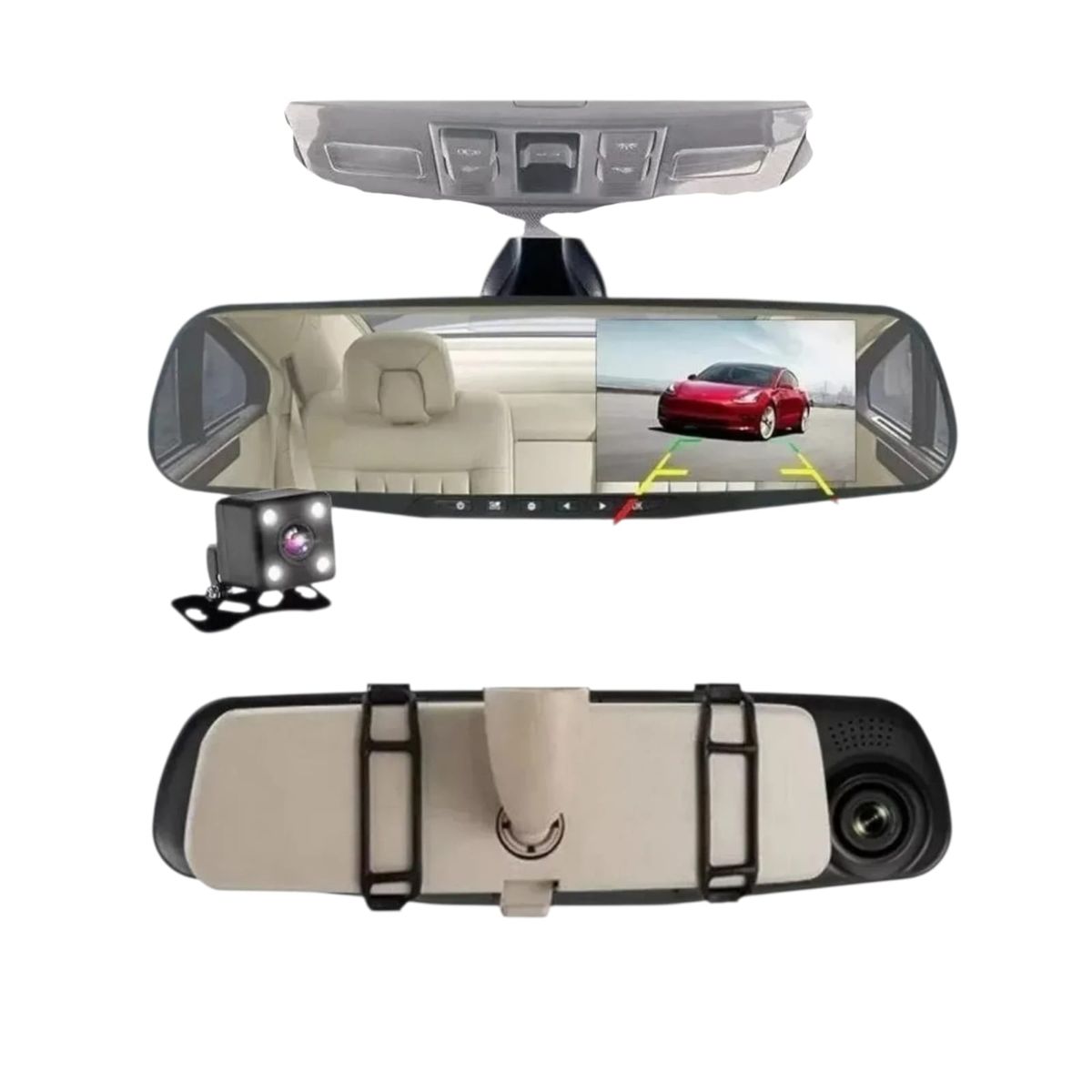 GENERICO - Espejo Retrovisor con Cámara DVR Full HD 1080p y Cámara de Reversa - Seguridad Vehicular