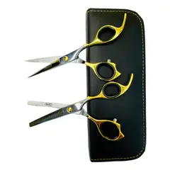 WAHL - Set Tijeras Profesionales 6 Filo Navaja Y Esculpidora Silver/Gold