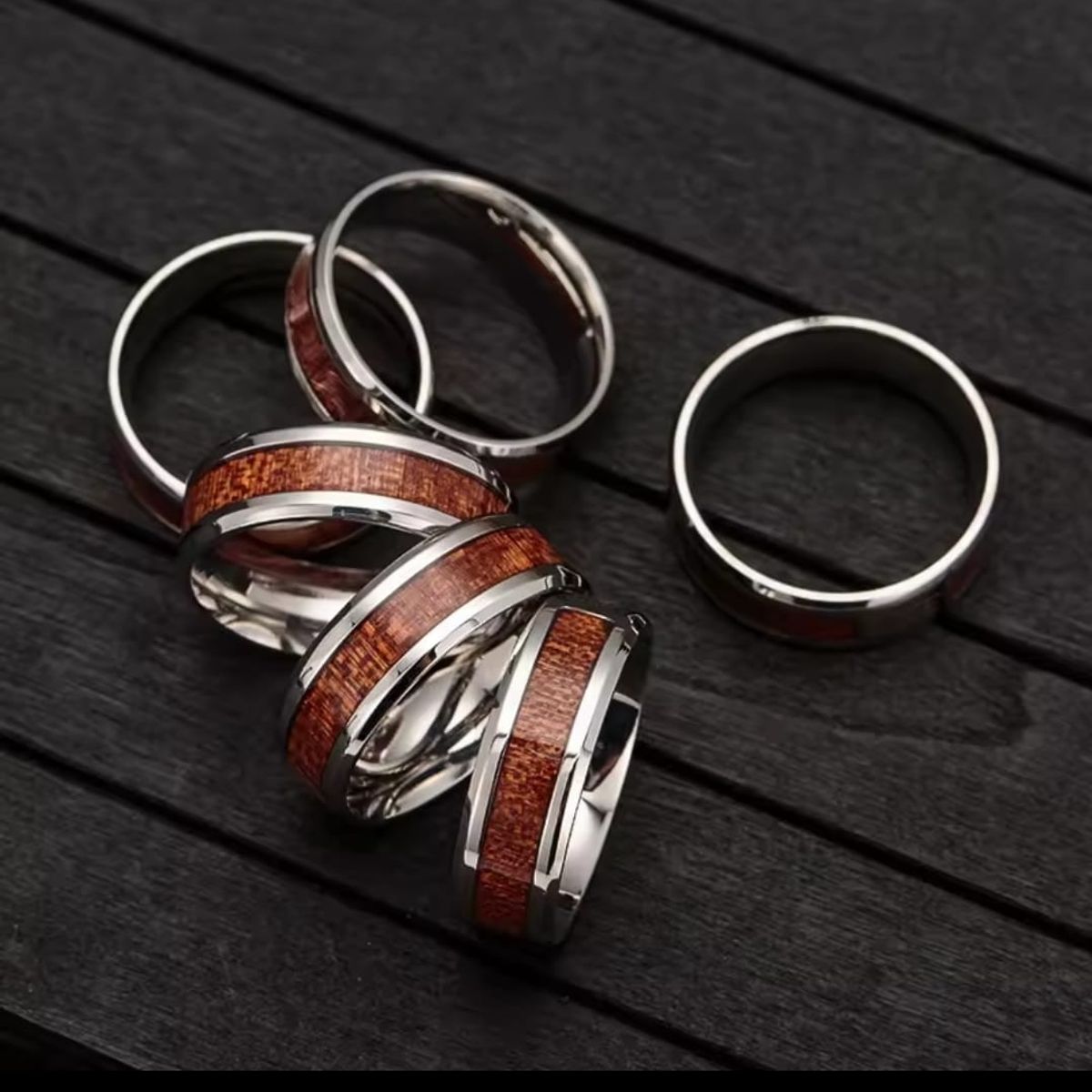 GENERICO - Anillo Masculino de Acero con Cruz y Detalle en Madera