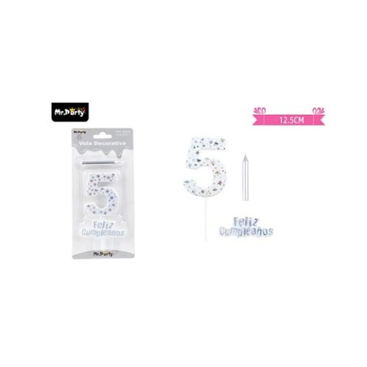 GENERICO - Vela de cumpleaños número 5 estrella plateado
