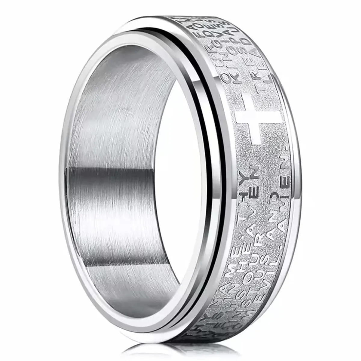 GENERICO - Anillo Antiestrés Masculino de Acero con Cruz Giratoria