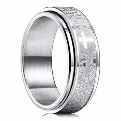 GENERICO - Anillo Antiestrés Masculino de Acero con Cruz Giratoria