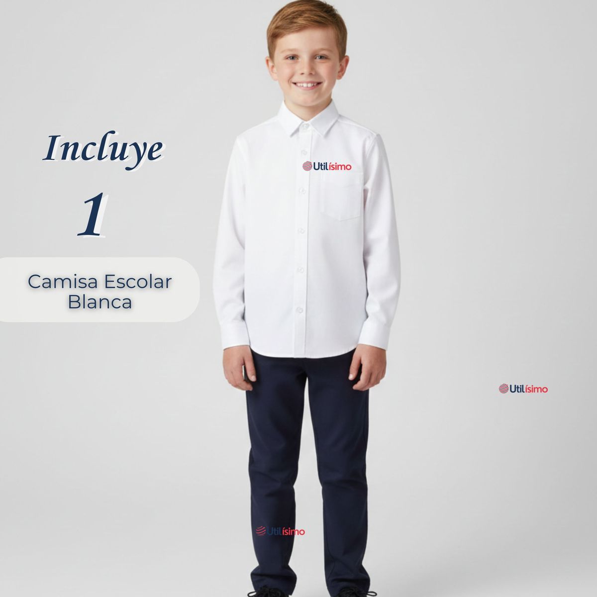 UTILISIMO - Camisa Escolar Blanca Manga Larga Colegio para Niños y Juvenil