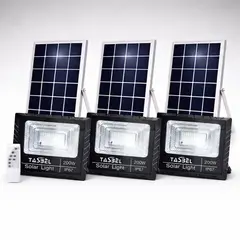 GENERICO - Pack 3 Foco Solar 200w Led Inteligente Control Remoto Ip66 Carcasa Negro Luz Blanco frío