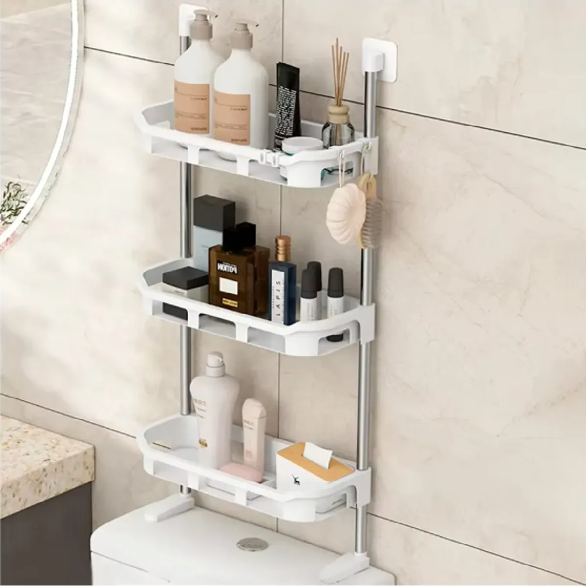 IRM - Rack Estante Organizador De Baño 3 Niveles Colgante Pequeño Blanco