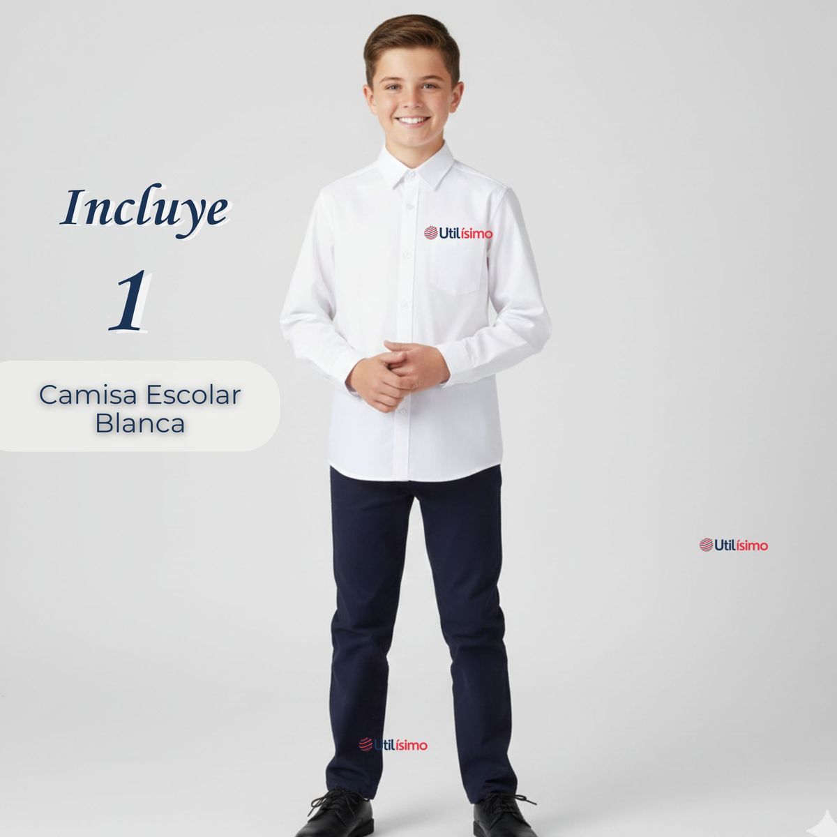 UTILISIMO - Camisa Escolar Blanca Manga Larga Colegio para Niños y Juvenil