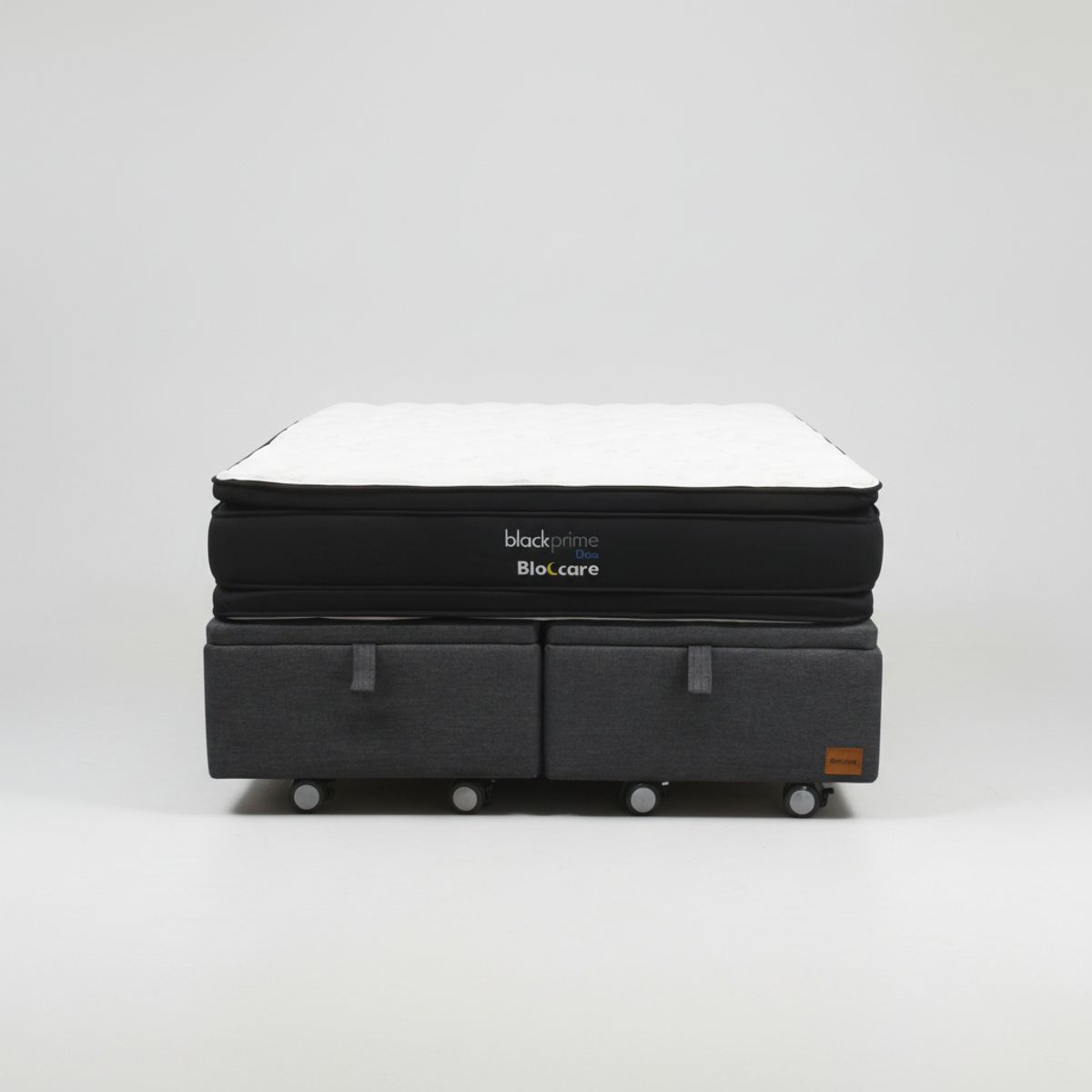 BLOCCARE - Cama Baul 2 Plaza L190 cm + Colchon Black Prime - Modelo Dos / Con Rueda Logo (Gris)
