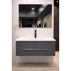 GENERICO - Mueble Vanitorio Flotante 90 Cm Con Espejo Gris