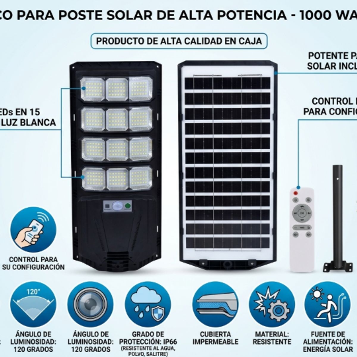 GENERICO - pack 2 Foco Solar 1000w Led Iluminacion Alta Potencia resistente ip66