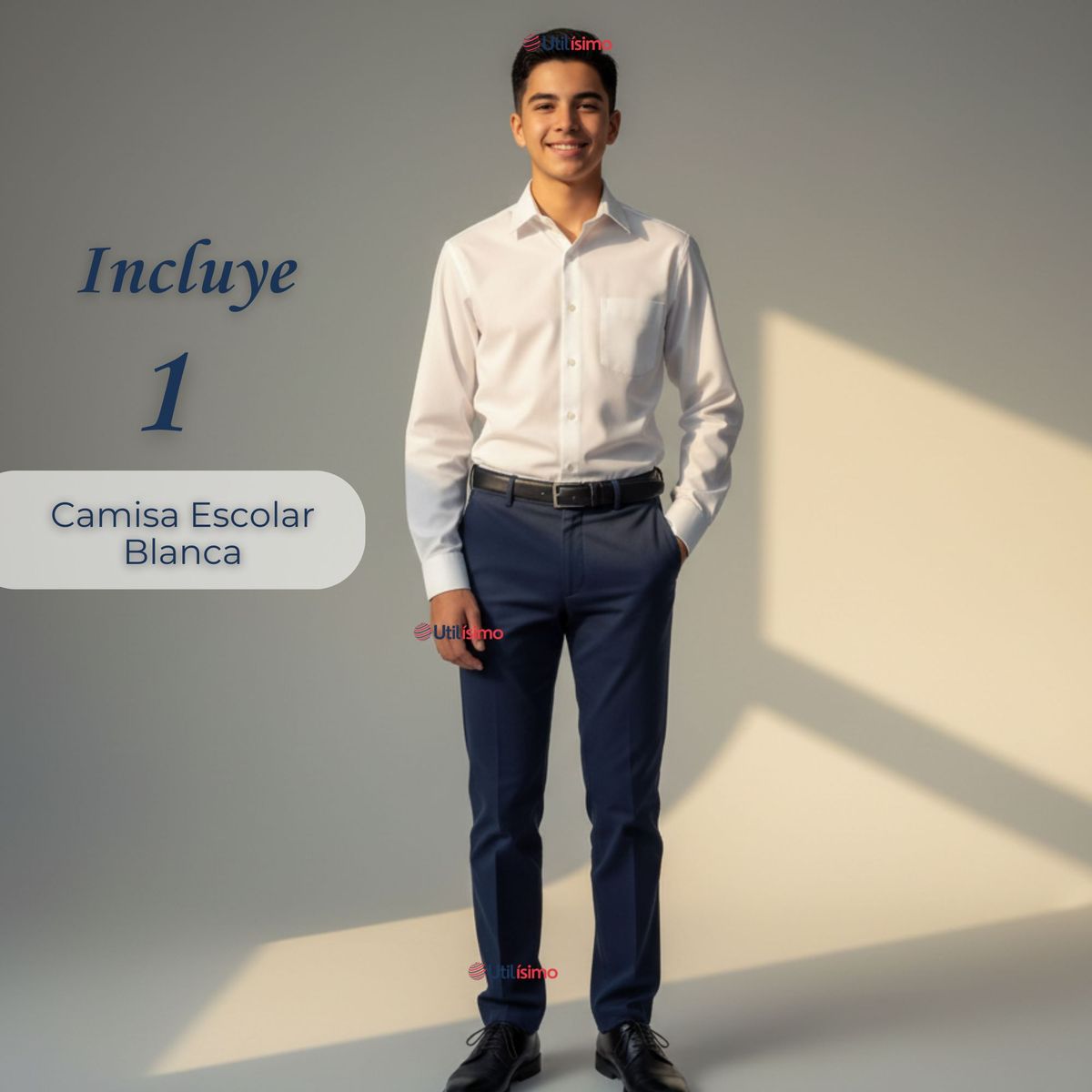 UTILISIMO - Camisa Escolar Blanca Manga Larga Colegio para Niños y Juvenil