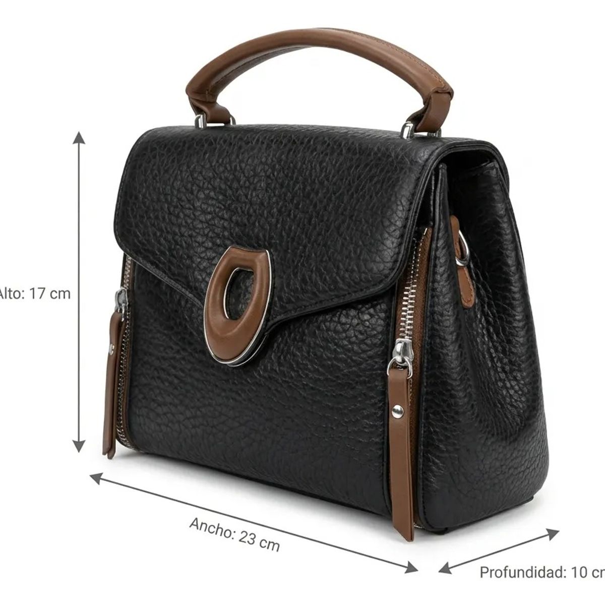 BOVINITA - Cartera Mujer Bandolera Ecocuero Negro Asa De Mano Handbag