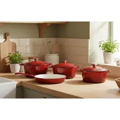 GENERICO - BATERÍA DE COCINA ACERO 7 PZS COLOR ROJO