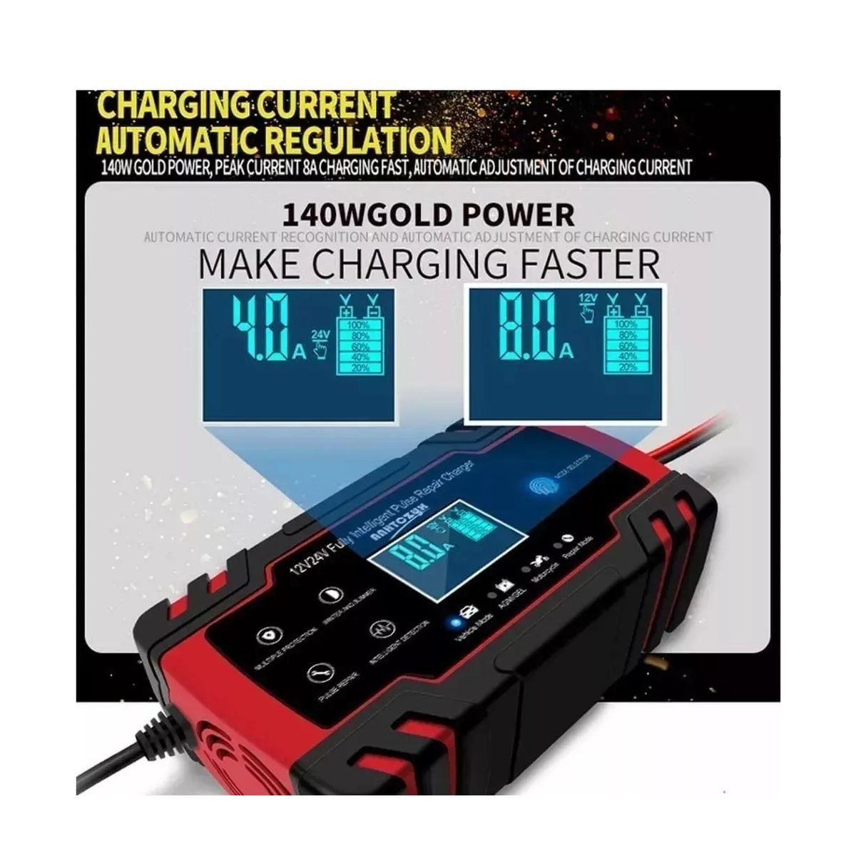 GENERICO - Cargador de bateria partidor inteligente 12V para Auto Moto