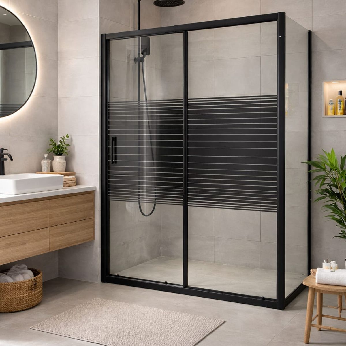 GENERICO - Mampara Ducha Corredera Vidrio 5mm Alum Negro 120-140cm×180cm