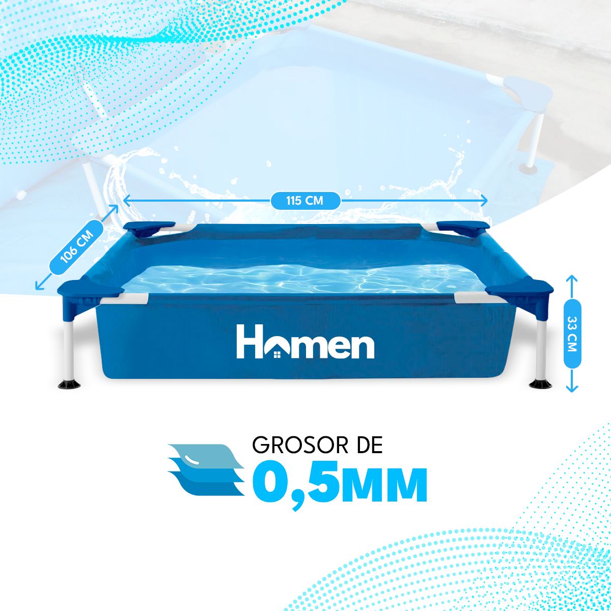 Piscina Estructural Cuadrada 1x1 Mt Homen + Parches 400 Lt Azul, marca HOMEN - Foto 2