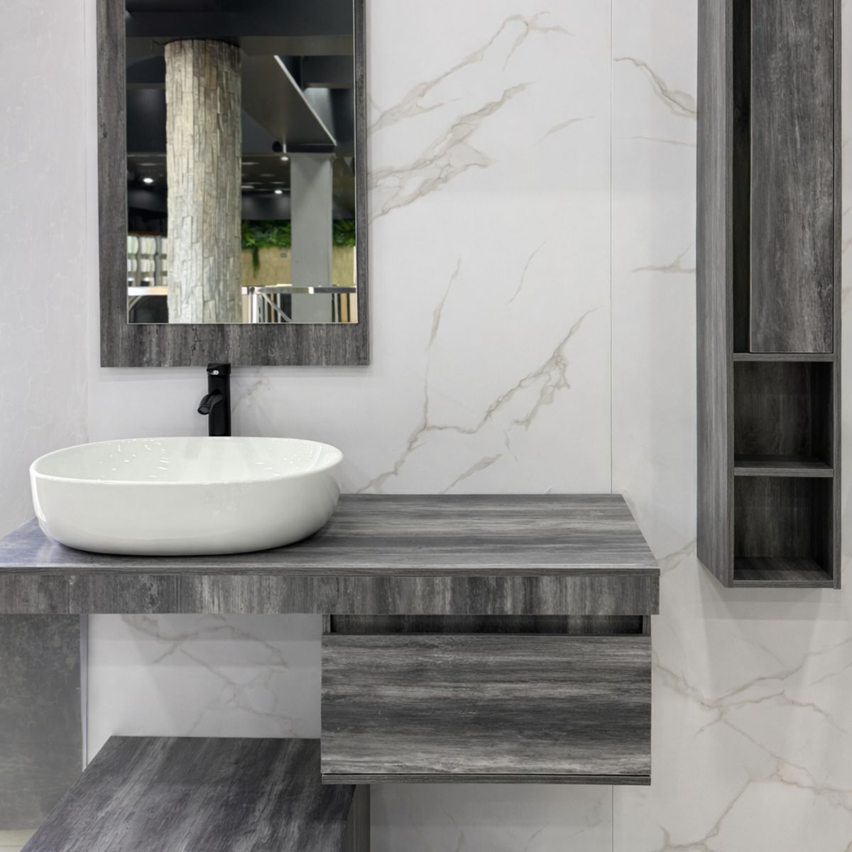 GENERICO - Mueble Vanitorio Flotante Completo Con Espejo Estante y Mueble Auxiliar