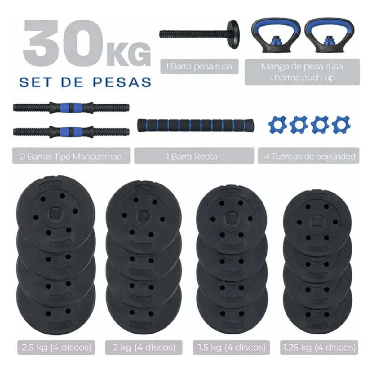 HYPERHIKE - Set Mancuernas Barras Pesas Rusas Unibles 30 Kg Hyperhike