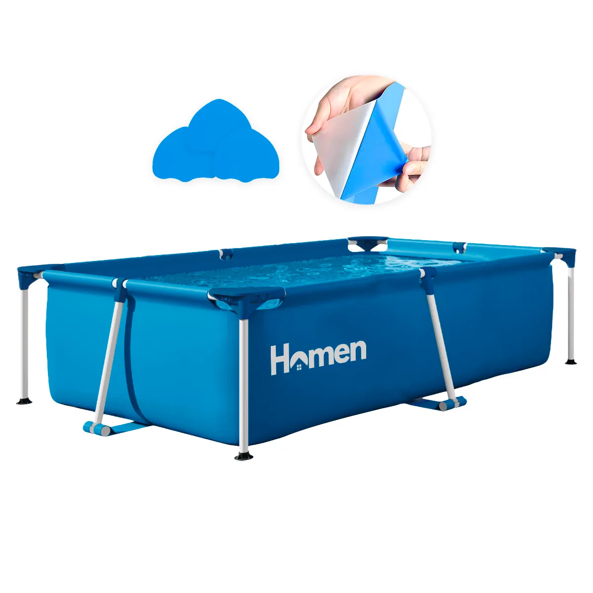 HOMEN - Piscina Estructural Rectangular 228x159 Cm Homen + Parches Azul 1520 Lt