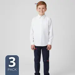 UTILISIMO - Pack 3 Camisas Escolares Blanca Manga Larga Colegio para Niños y Juvenil
