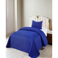 CUBRECAMA UNICOLOR CON POMPON 2P COLOR AZUL