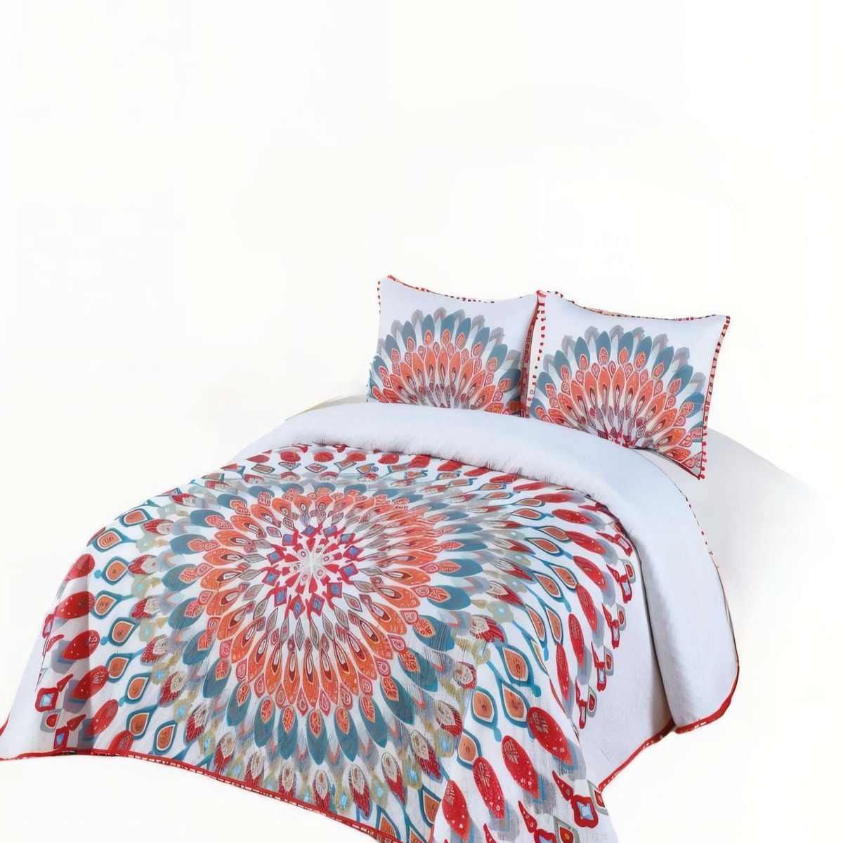 GENERICO - CUBRECAMA CON DISENO Y POMPON 2P MULTICOLOR_.