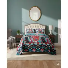 GENERICO - CUBRECAMA CON DISENO Y POMPON KING MULTICOLOR