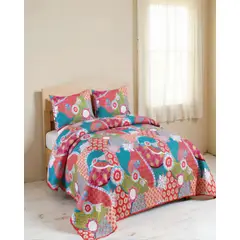 GENERICO - CUBRECAMA CON DISENO Y POMPON KING MULTICOLOR